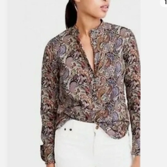 J. Crew Art Fabric Popover Top Paisley Cotton Band Collar Boho button down shirt - Picture 8 of 8